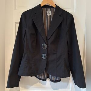 People Like Frank Black Fitted Cotton Blazer with Striped Lining